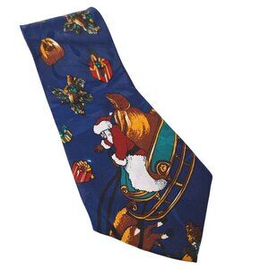 Santa Claus Flying In Sleigh Christmas Presents Gifts Holly Novelty Necktie